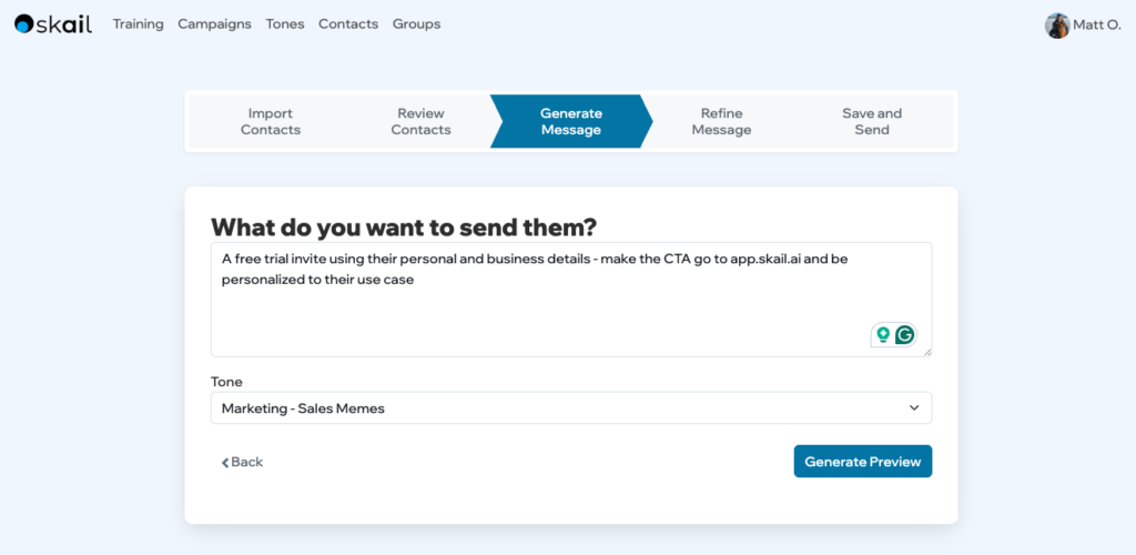 Personalization of CTA in a nurture email using Skail's platform